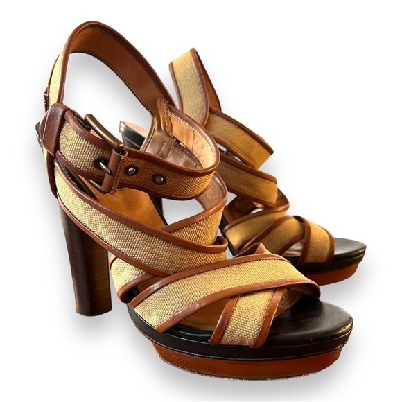 Ann Taylor Rosemary Canvas Stacked Heel Platform Sandals in Forest Moss Green - Picture 4 of 12
